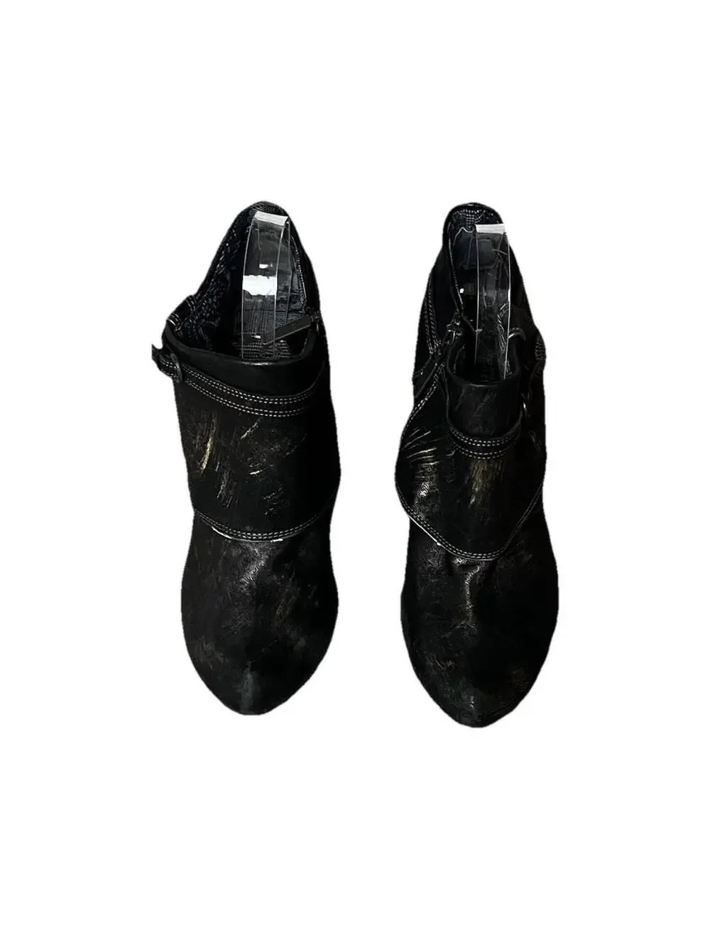 Seychelles Metallic Leather Ankle Booties Women’s 7 Black Distressed Heel Boot